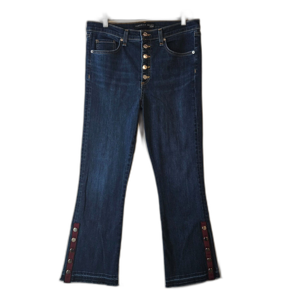 Veronica Beard Carolyn 10” Baby Boot Jeans in Dark Sea Sz 31 Nautical Crop